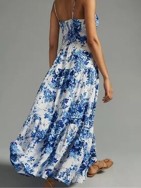 Blue Floral Spaghetti Strap Anthropologie Maeve Maxi dress